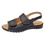 Sandale dama negre din piele naturala cu talpa joasa si inchidere velcro CLP09N